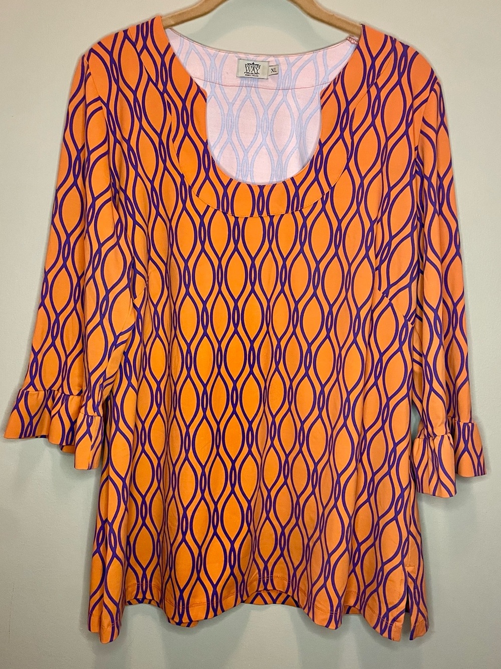 Katherine Way Orange Purple Wavy Tunic Top Clemson Tigers Game Day Medium